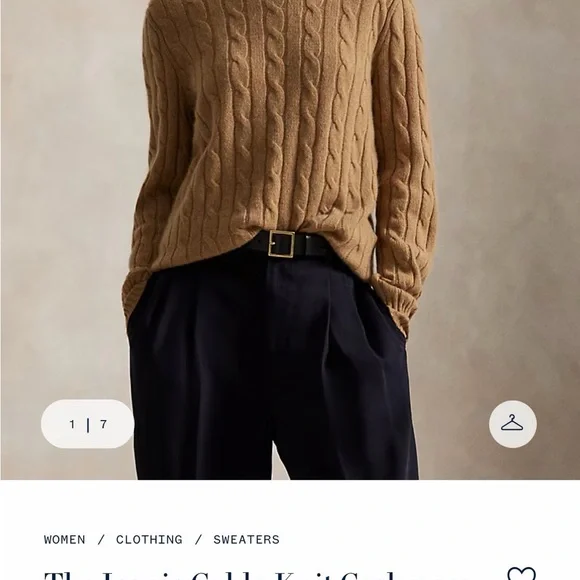 Polo by Ralph Lauren Cable Knit Cashmere Crewneck Sweater in Camel size M - Picture 1 of 2